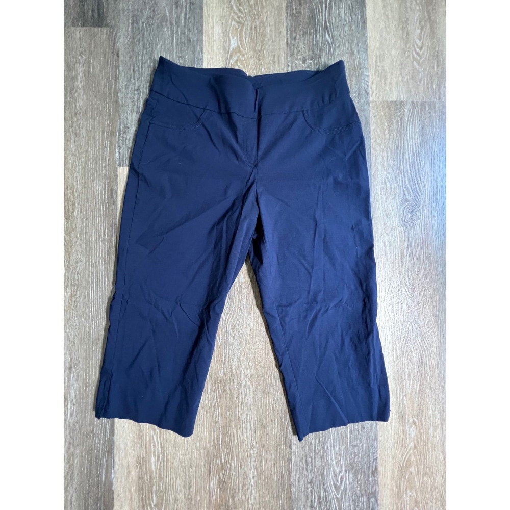 Ruby‎ Rd Capri Pants Women 14P Navy Blue Stretch Pull On Cropped